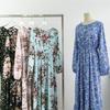 Spring Autumn Women Chiffon Dresses Casual Floral Printed Bark Crinkling Long Dresses O-neck Long Sleeve Loose Muslim Maxi Dress