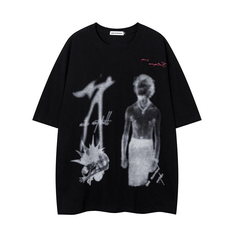 Clothing Men's Original Fuzzy Punk Print Boxy Version Niche 230g Heavy Short-sleeved T-shirt Men's and Women's Summer INS
