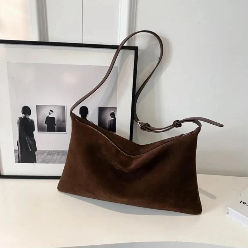 Solid PU Mirad Retro Large Capacity Suede Shoulder Bag for Women 2026 High Quality Versatile Commuting Women's Crossbody Bag