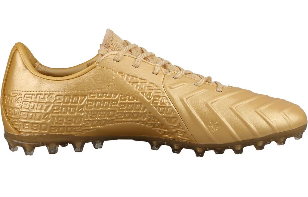 Li Ning Brocade TF Turf Artificial Turf Synthetic Leather Cushioning Slip Resistant Soccer Shoes Men's Traditional Gold YSFT011-4