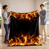 Fiery Flame Design On Black Background Flannel Blanket for Bedroom, Living Room, Sofa, and Nap Sofas.