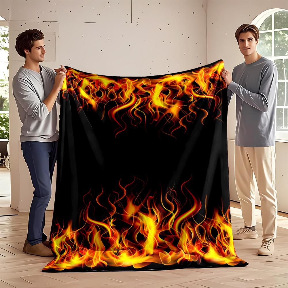 Fiery Flame Design On Black Background Flannel Blanket for Bedroom, Living Room, Sofa, and Nap Sofas.