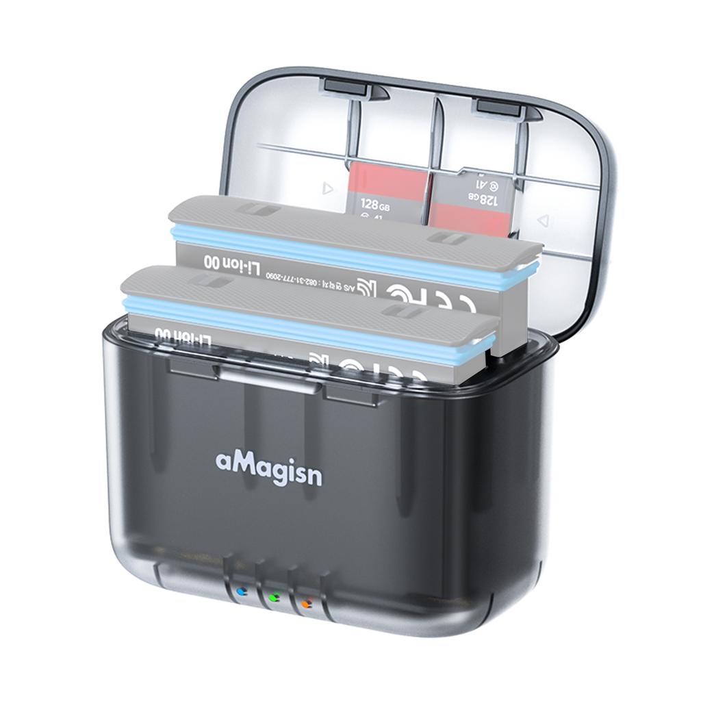 aMagisn AD13 A 2 slot Battery Charger Portable Battery Charging Box Battery Charging Case with TF Card Storage Slots