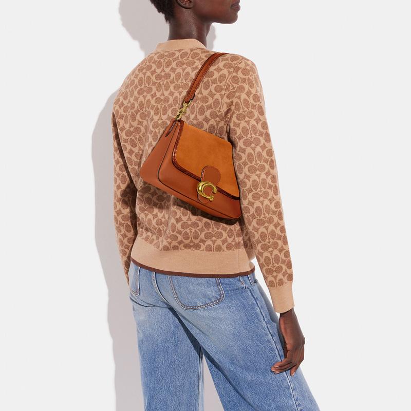 Coach Tabby 26 Snap Closure Leather and Suede and Snakeskin Hand-held Shoulder Bag Women's Brown