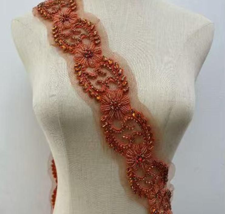 RM-800 Handmade Rhinestone Beaded Lace Trim Applique Sequin Beaded Trim for Bridal Beaded Trimming