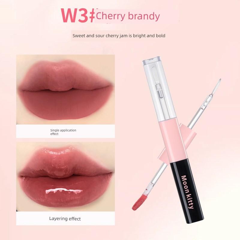 Moon Kitty Dual-Effect Essence Lip Gloss Lipstick Non-Stick Cup Water-Glossy Mirror Nude Color Matte Lip Mud for Women