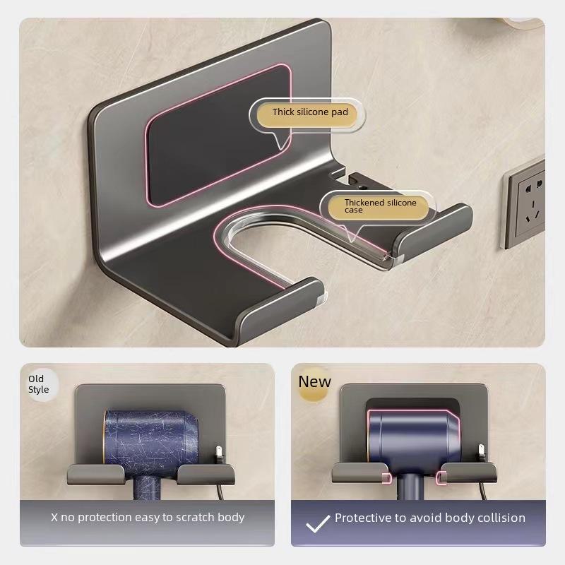 Punch-Free Wall-Mounted Hair Dryer Rack for Bathroom