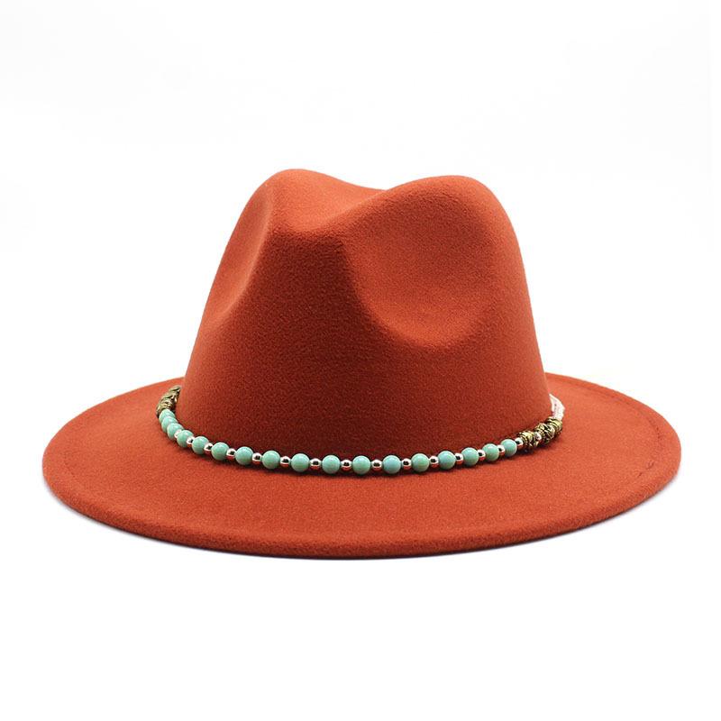 Chain Woolen British Retro Jazz Hat Big-Brimmed Top Hat Woolen Hat Retro Big-Brimmed Hat White Top Hat
