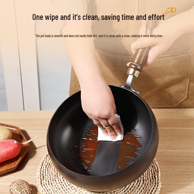 Jincun Zhangqiu Wrought Iron Non-Stick Flat Bottom Wok