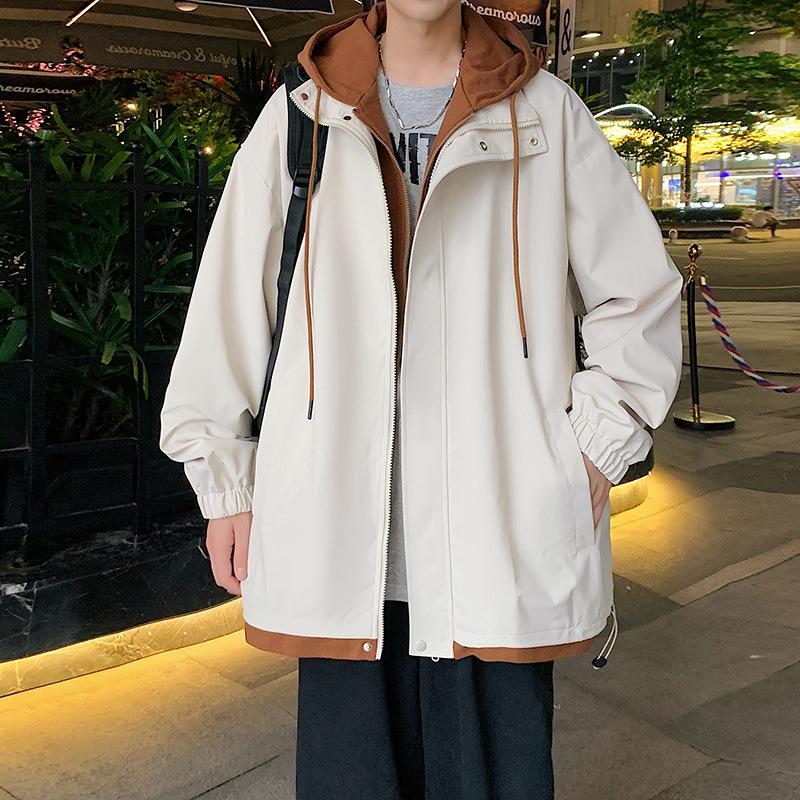Fake Two Autumn and Winter New Casual Men's Korean Version of Trend Tooling Outdoor Jacket Hooded Coat.