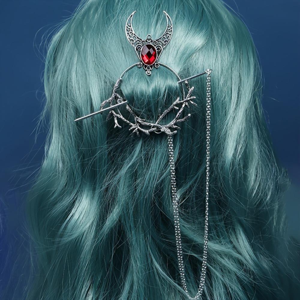 Beautiful Crescent Branch Gothic Hair Stick Antiqued Retro Pentagram Hairpin for Women
