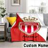 Custom Name Monaco Football Crest Throws Blanket Flannel Blankets for Couch Bed Gifts for Men Women Picnic Blanket Christmas Fan Gifts