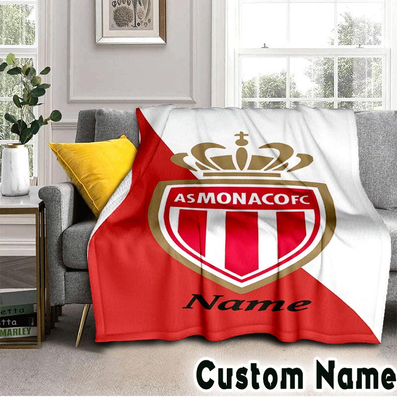 Custom Name Monaco Football Crest Throws Blanket Flannel Blankets for Couch Bed Gifts for Men Women Picnic Blanket Christmas Fan Gifts