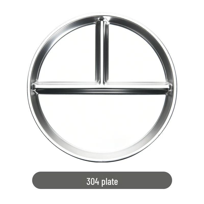 304 Stainless Steel Three-Compartment Lunch Plate for Students - Round Plate for Meals and Fruits