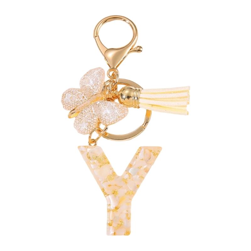 Trendy Metal Resin Keychain Butterfly Letter Tassels Designs Corrosion Resistant Lightweight Keyring For Women
