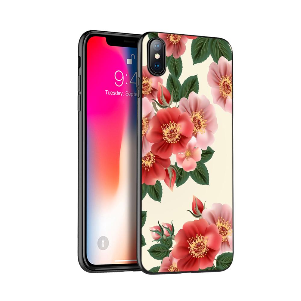 

Черный чехол из ТПУ для iPhone 5 5s SE 2020 6 6s 7 8 plus x 10 чехол для iPhone XR XS 11 pro MAX чехол красивая девушка с цветами листья iphone 7