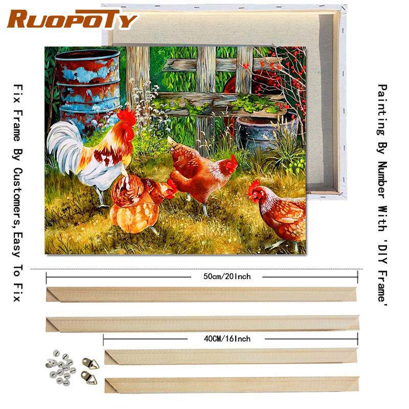 RUOPOTY DIY Painting By Numbers Animal Pictures By Number Chicken Kits Hand Painted Paintings Art Drawing On Canvas Home Decor