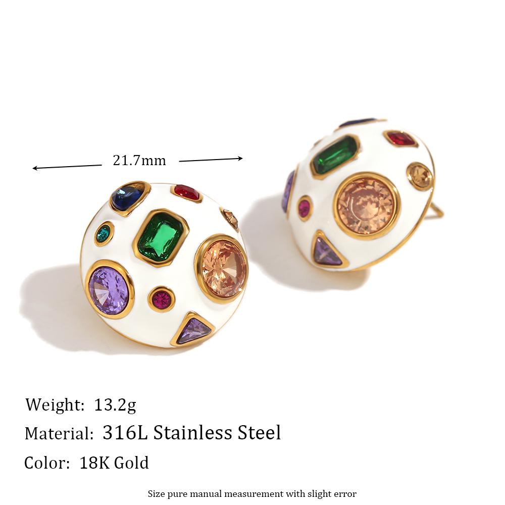 

MamacitaSlay New Trendy Stainless Steel Multicolored Zircon Round Earrings Design Statement Waterproof Jewelry Minimalist Gift золотой