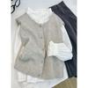 Women's Retro Style Apricot Knitted Vest with Small Gold Buttons - Sleeveless, Loose Fit, Layered Outerwear for Autumn and Winter