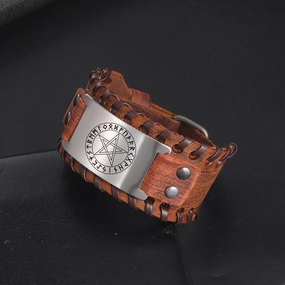 Nordic Protective Amulet Viking Oath Leather Bracelet Wristband