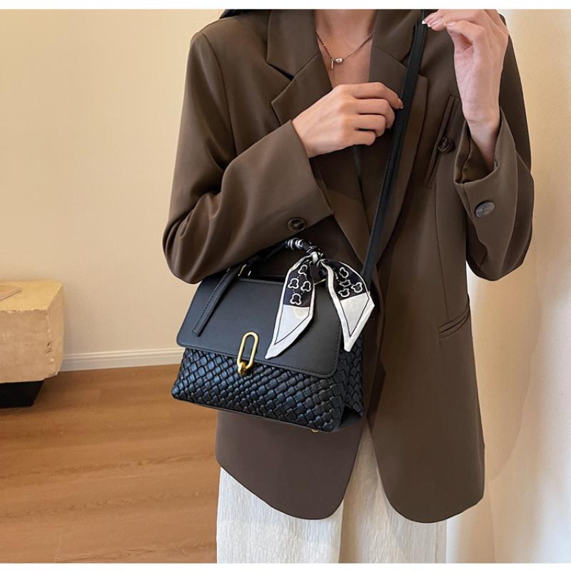 Fashion Popular Weave Women's Top-handle Bags Double Layer Versatile Lady Single Shoulder Crossbody Bag High-end Texture Small Square Bag with Scarf