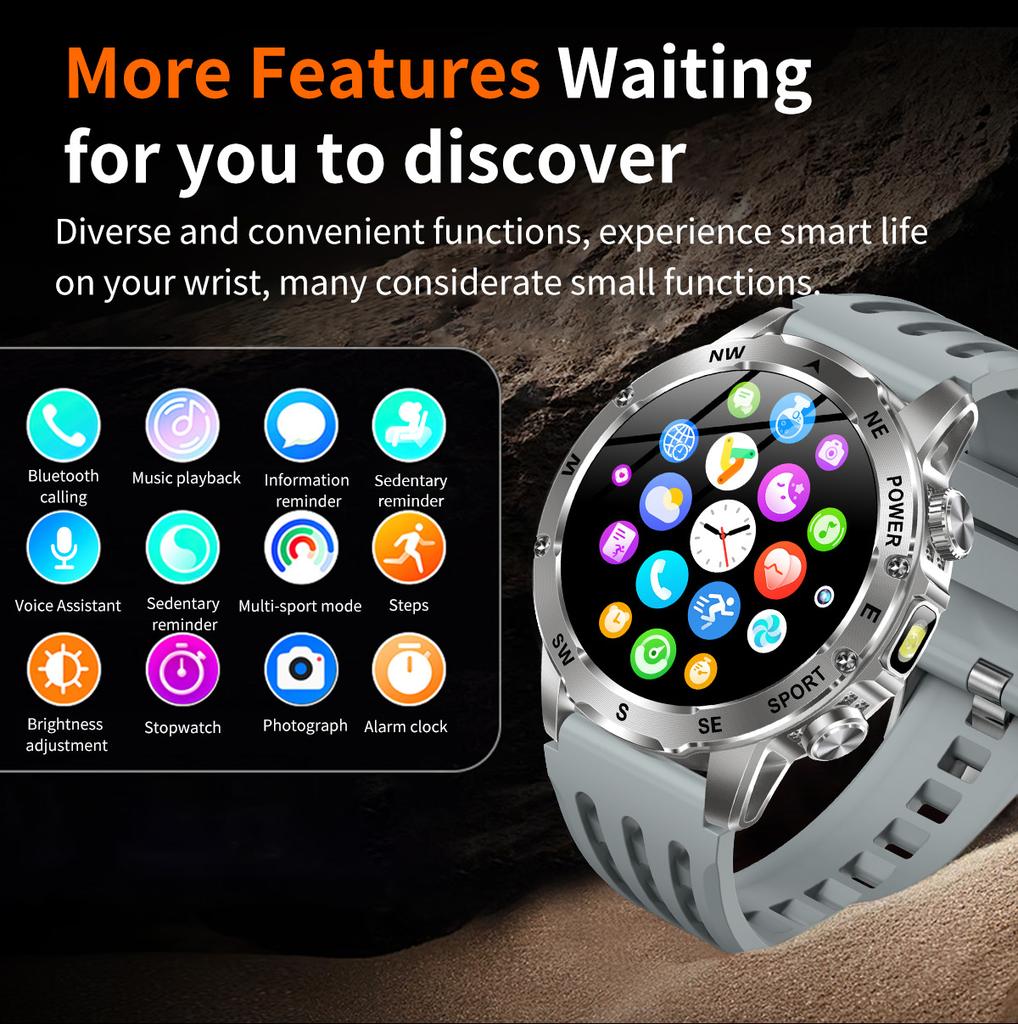 SACOSDING 800mAh Large Capacity Battery Smart Watch Men's Outdoor Compass Flashlight IP68 Sports Fitness Voice Calling Man Smartwatch