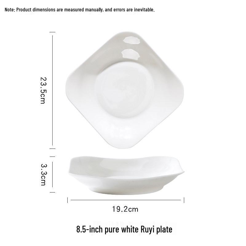Set of 6 Pure White High-Value 2025 Ceramic Square Plates, Simple & High Temperature Resistant. 4 Pure White Ruyi Plates