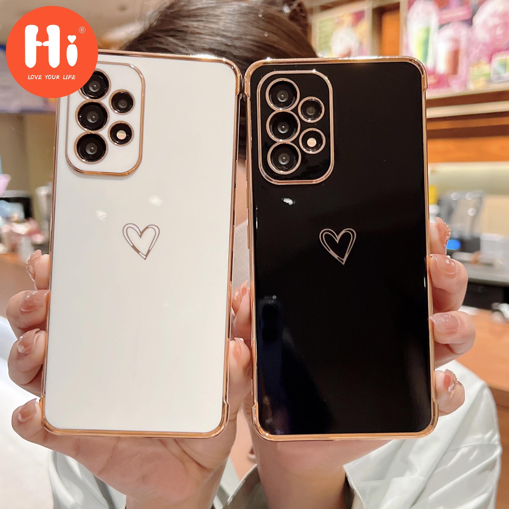 

Позолоченный чехол для телефона с сердечком для Samsung S21/S22 Ultra Plus S20FE, гальванический защитный чехол для камеры, мягкий чехол-конфетка для Samsung A12/A13/A52/A53