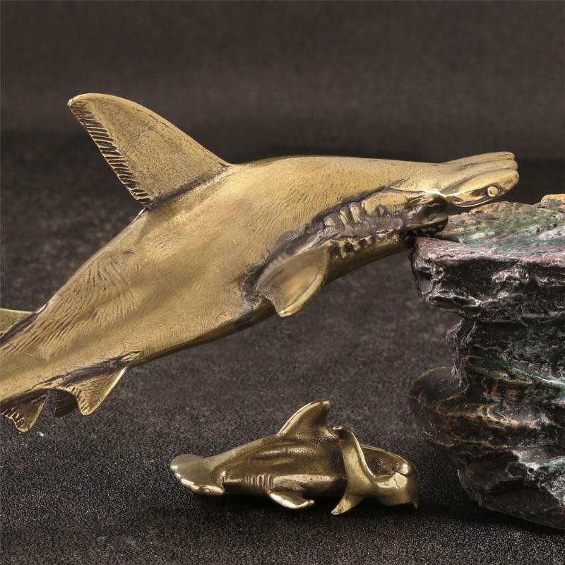 Metall Großer Hammerkopf Haifisch Skulptur Antike Messing Ozean Tier Statue Dekorative Sammlerstück Verzierung Heimdekorationen