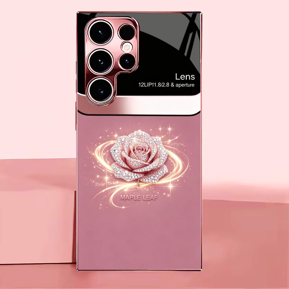 Fashion Rose Pink Gold Phone Case Glass S26 Ultra Case S25 Ultra Case for Samsung Galaxy S26 S25 S24 S23 S22 FE,Ultra,Plus