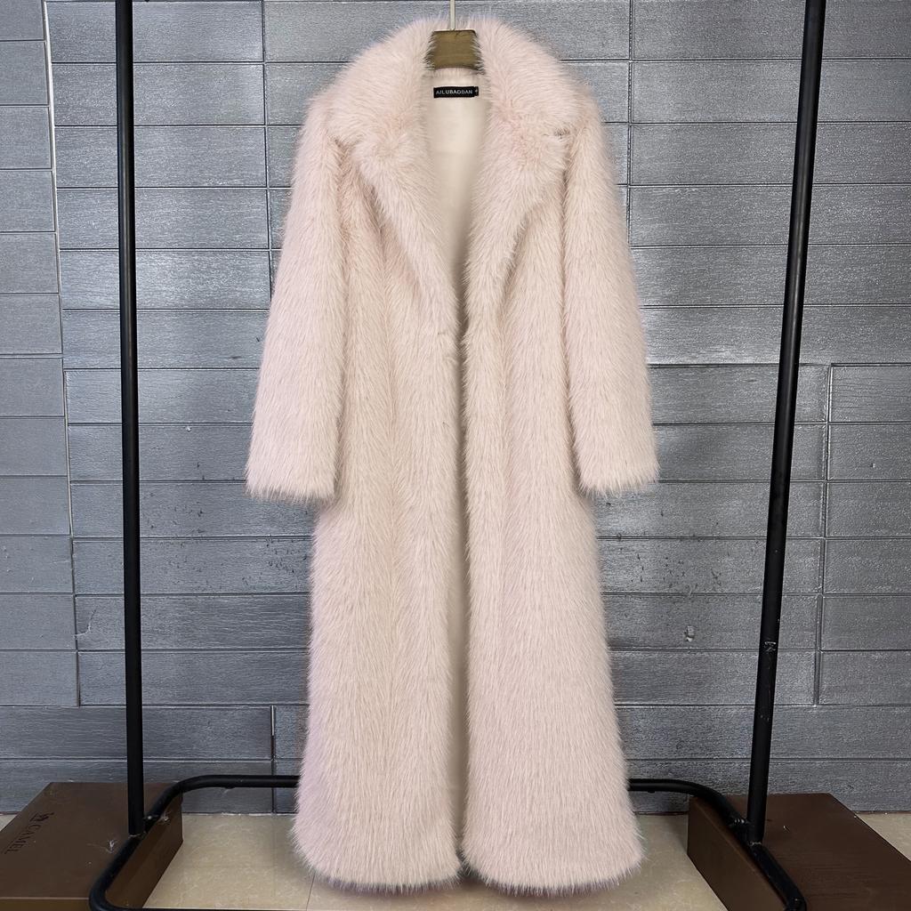 Cappotto in Pelliccia Sintetica da Donna, Pelliccia Sintetica, Modello Lungo, con Collo Imbottito, Cappotto Invernale da Donna Extra Lungo
