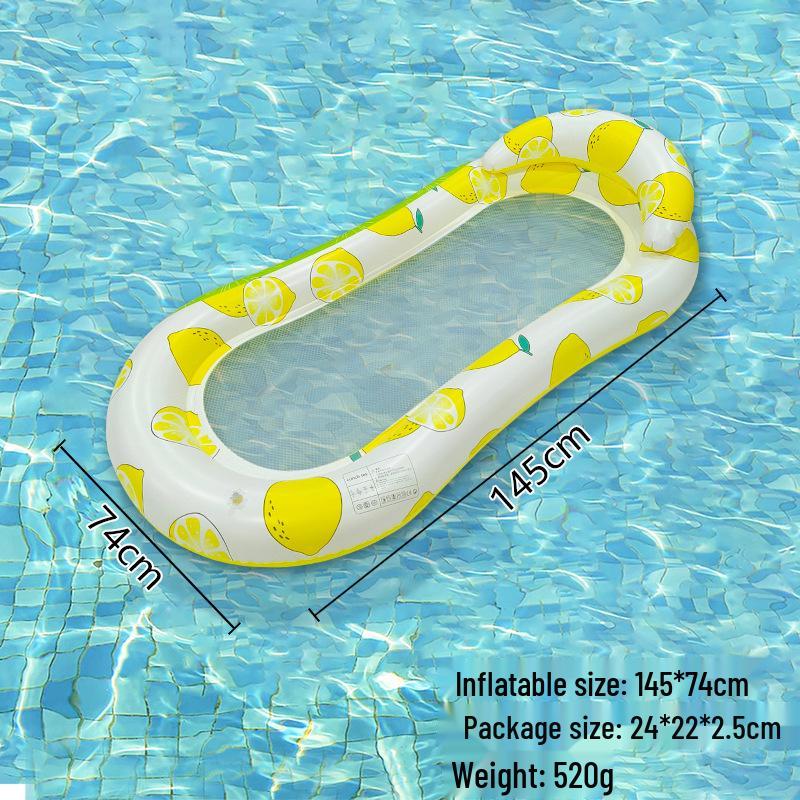 Portable Foldable PVC Striped Water Lounge Chair with Hanging Net - Single Inflatable Floating Bed