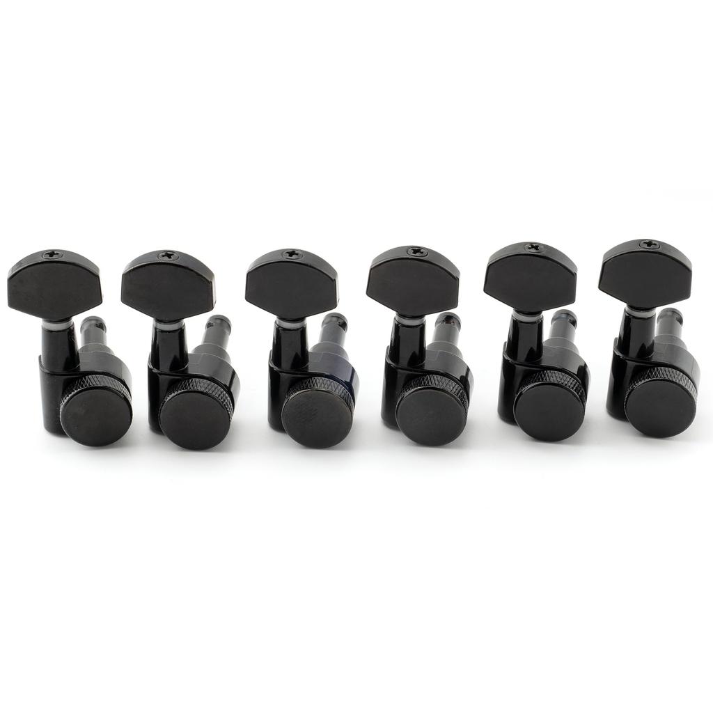 Musiclily Pro Locking Tuner Set with Square Tuners for Electric Black 6-Piece 2-Pin Strat/Telecaster Guitars,
