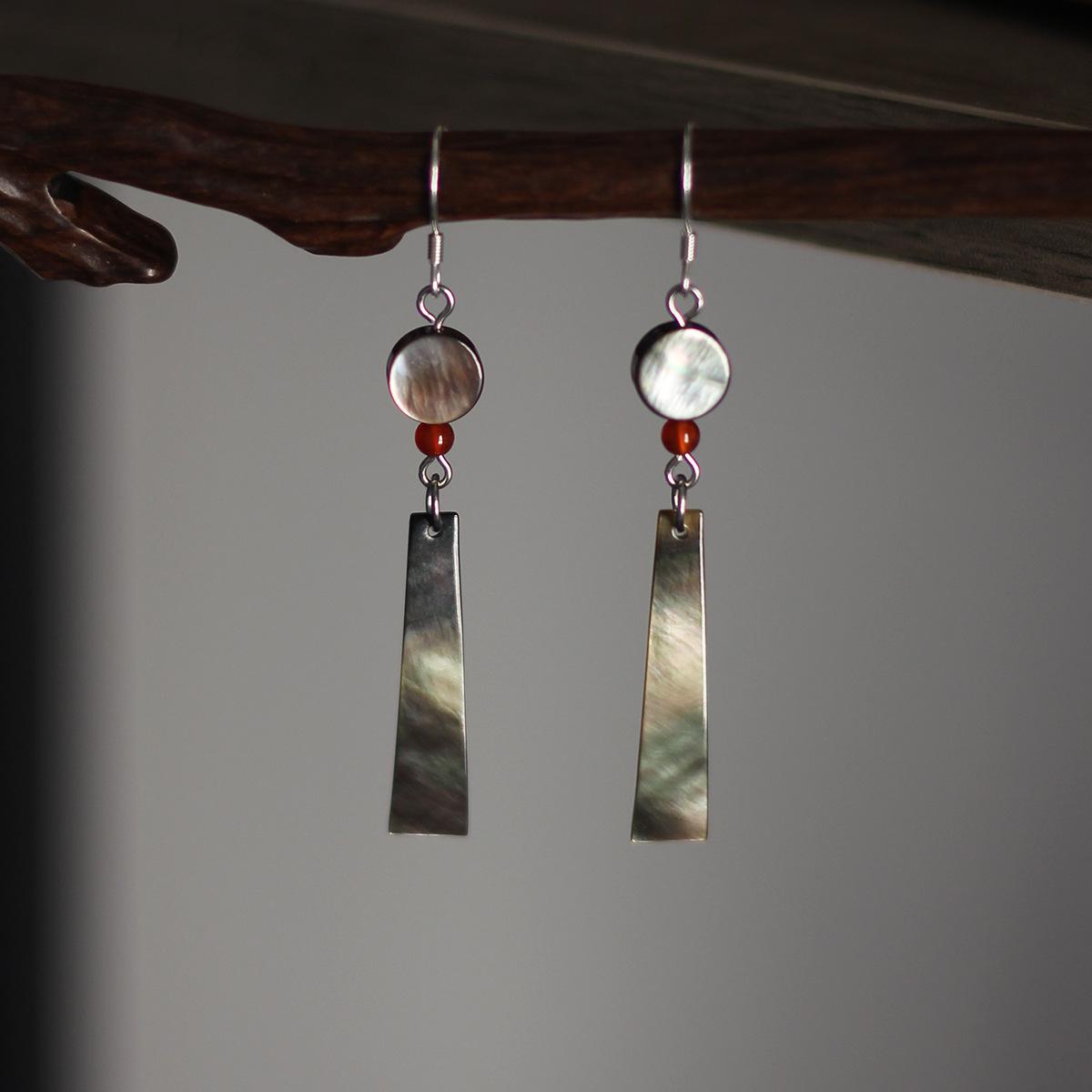 

925 Silver Chinese-Style Dangle Earrings with Tassels - Hanfu Inspired Shell Design