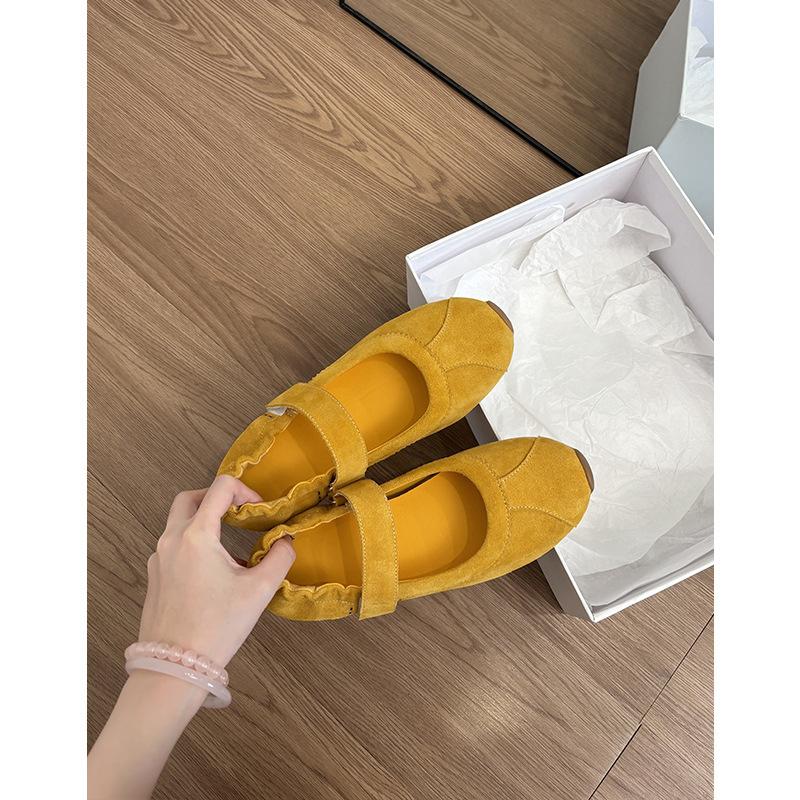 Flat-bottomed retro Velcro ballet single shoes women's round head shallow mouth Mary Jane shoes