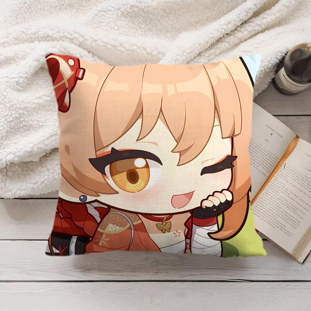 Yoimiya Cute Genshin Impact Cushion Cover Silky Short Plush Invisible Zipper Dustproof Sofa Pillow Case For Home Decor