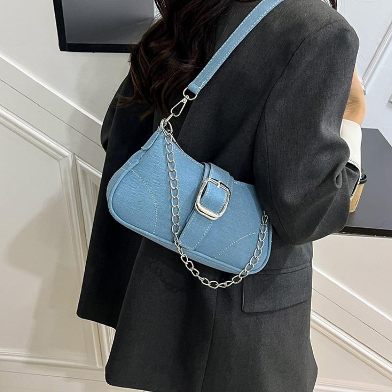 Summer new versatile messenger bag niche design denim bag women's shoulder underarm small square bag