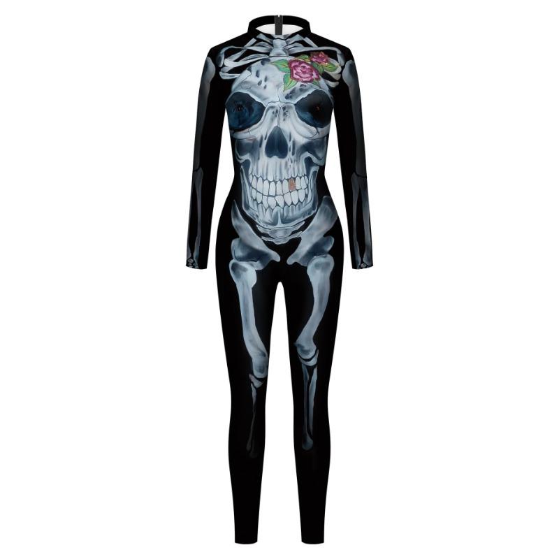 Halloween Costume onesie Women's Clothing Halloween Haunted House Skull Head Print onesie Show Tights Women