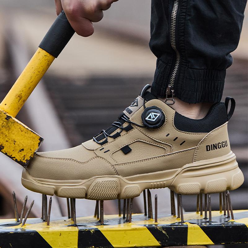 Rotating Button Grey Work Boots Safety Shoes Men Anti-smash Anti Puncture Protection Boots Steel Toe Shoes Work Sneakers Men