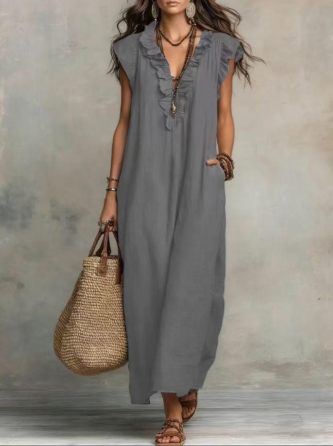 2026 Frühling/Sommer Bohème Fledermausärmel Bodenlanges Kleid