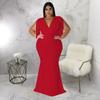 Plus Size Women's V-Neck Tassel Long Sleeve Slimming Dress