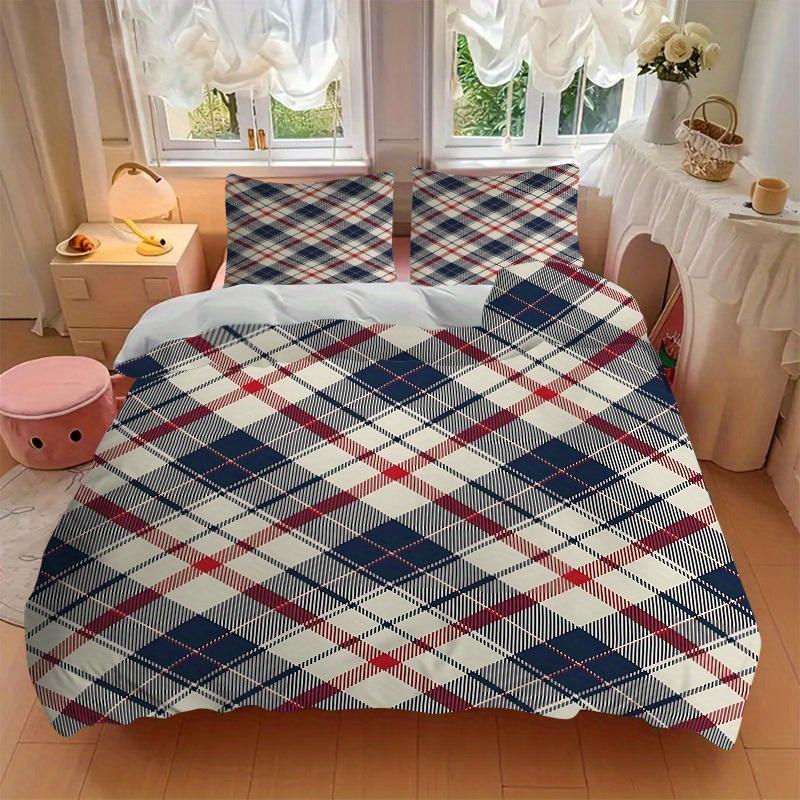 3pcs Tartan Pattern Bedding Set, Breathable and Soft, Suitable for All Seasons, Ideal for Home Use, Suitable for Bedroom Decor 21119