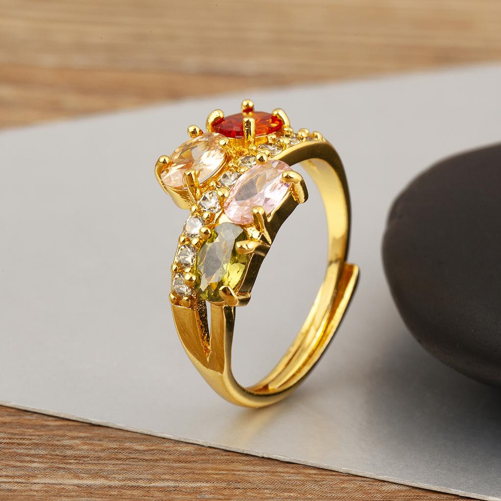 Nidin High Quality Multicolored Crystal Zircon Glossy Rings For Women Wedding Party Copper Fashion Light Luxury Jewelry Gifts