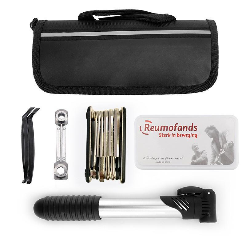 Kit de ferramentas para reparo de mountain bike: Kit de Reparo de Pneus, Bomba, Chave Inglesa e Ferramenta Combinada