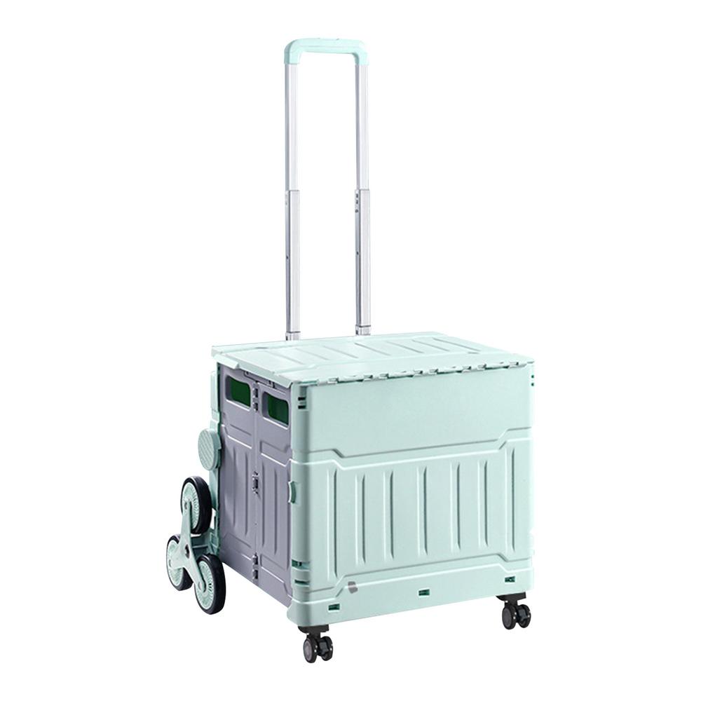 Portable Rolling Crate Rolling Foldable Handcart Heavy Duty Rolling Cart Storage Cart With Telescopic Handle And Lid For Camping зелёный