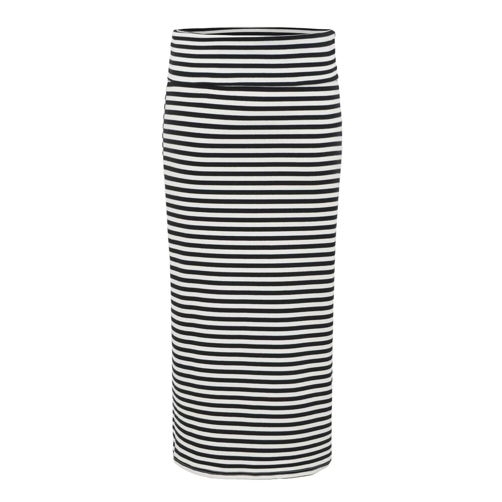 

American Spicy Girl Black & White Striped High-Waisted Straight Long Skirt for Women - Spring/Autumn Slimming Hip-Hugging Design Small