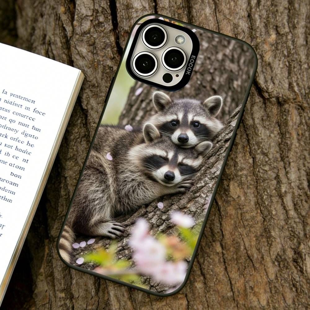 Cute Raccoon Phone Case For iPhone 17,16,15,14,13,12,11 Plus,Pro Max,XS,Colored Silver Plated Inside Cover
