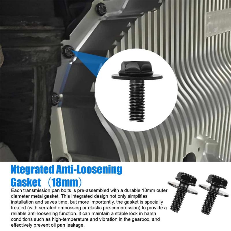 30Pcs M6 X 1.0 Transmission Pan Bolts,17Mm Transmission Oil Pan Bolts Hex Head With 18Mm Washer, Replacement Part: 11508930