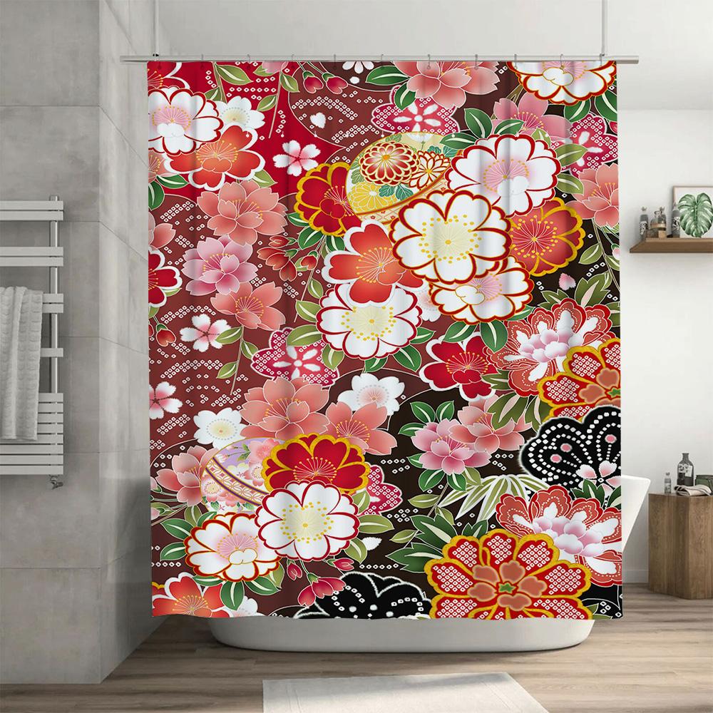Modern Floral Shower Curtain Waterproof Fabric Large Print For Bathroom Decorations.