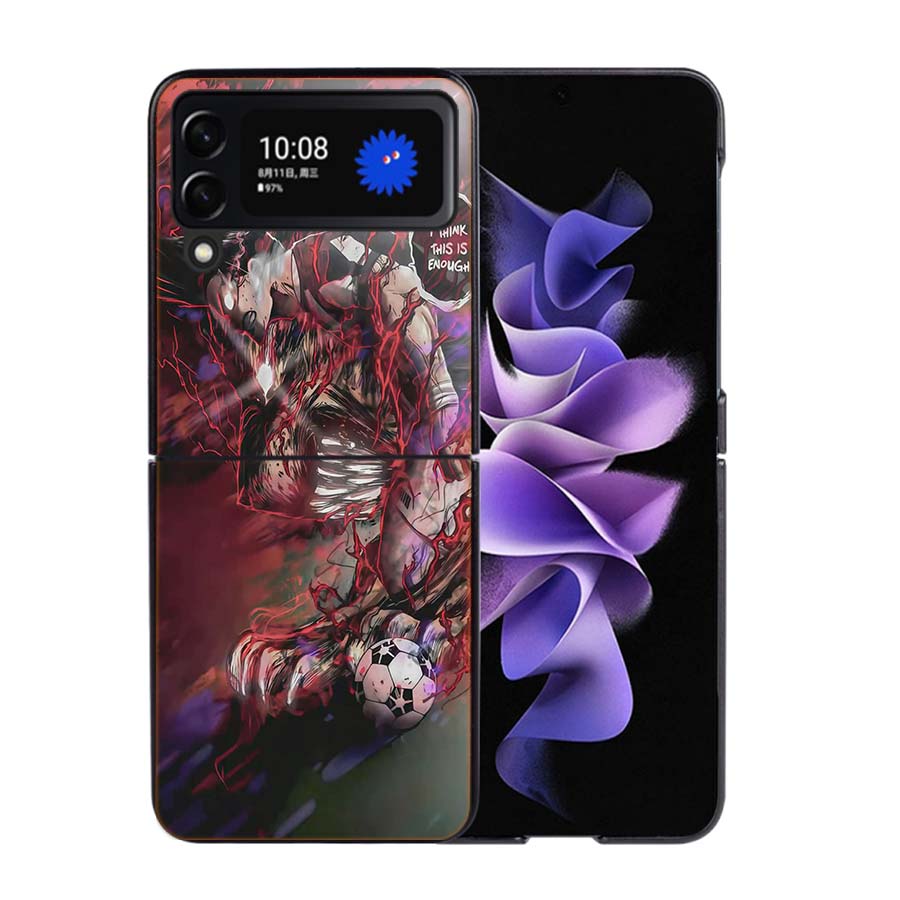 Blue Lock Anime Phone Case For Samsung Z Flip 7 6 5G Galaxy Z Flip4 Z Flip5 Z Flip3 Coque Black Hard PC Shell Protective Cover